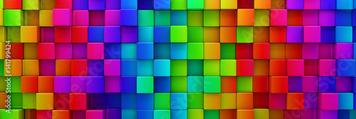 Rainbow of colorful blocks abstract background - 3d render