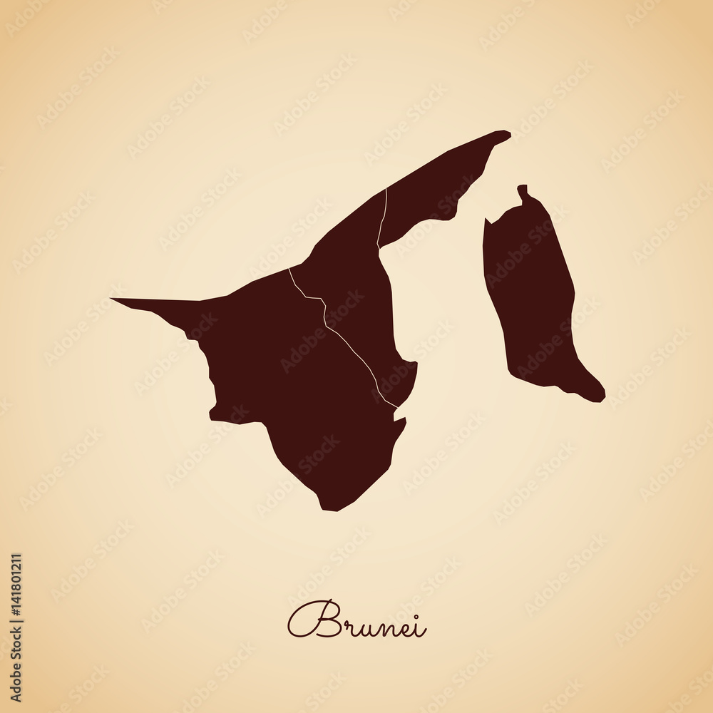 Brunei region map: retro style brown outline on old paper background ...