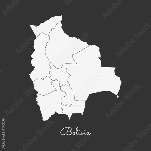 Bolivia region map: white outline on grey background. Detailed map of Bolivia regions. Vector illustration.
