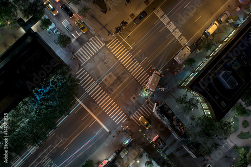 Overhead city corner by night
