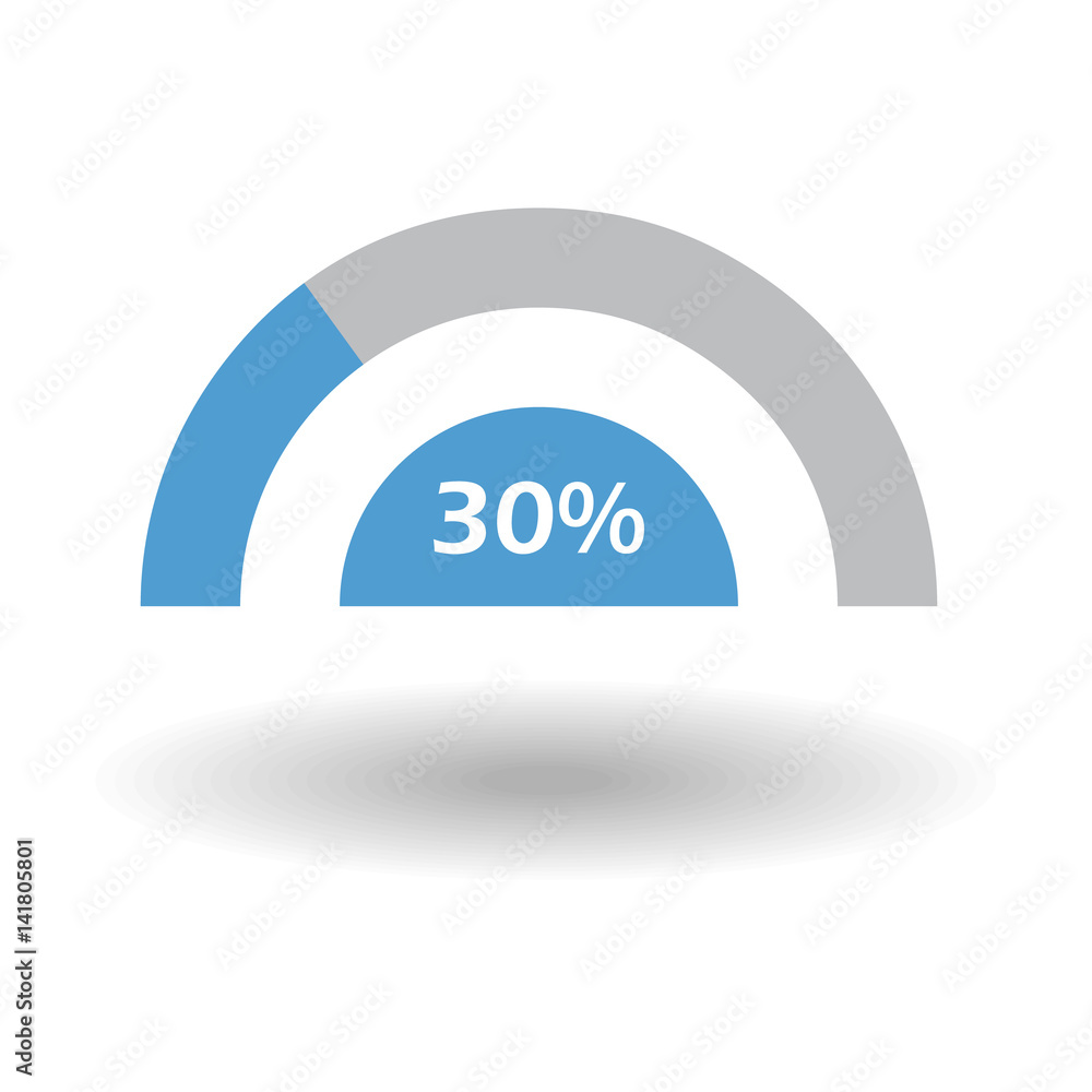 Fototapeta premium Template business colorful graph. Pie semicircle chart graph 30 % blue. Vector illustration