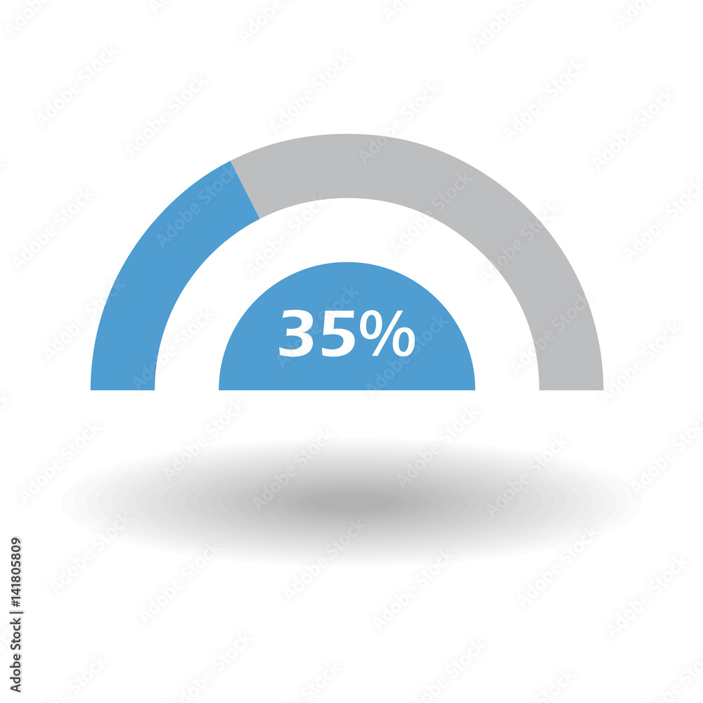 Template business colorful graph. Pie semicircle chart graph 35 % blue. Vector illustration Template business colorful graph. Pie semicircle chart graph 35 % blue. Vector illustration