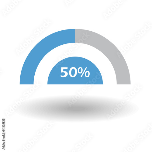 Template business colorful graph. Pie semicircle chart graph 50 % blue. Vector illustration