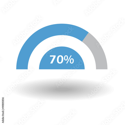 Template business colorful graph. Pie semicircle chart graph 70 % blue. Vector illustration
