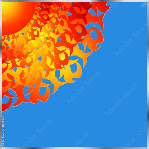 Firey corner abstract sun on blue background and frame