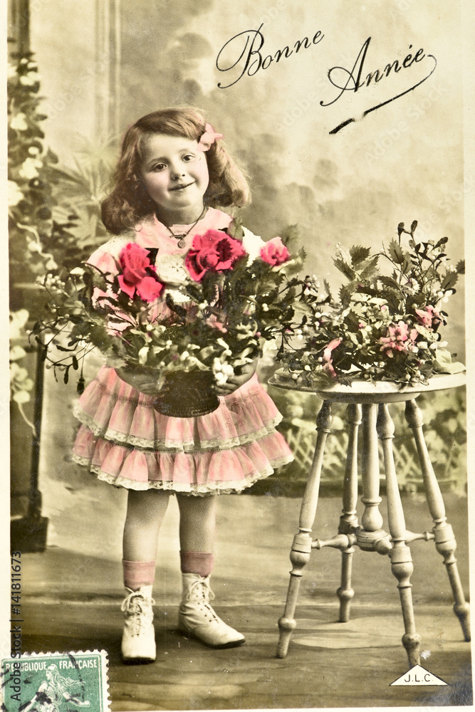 Carte Postale Ancienne Carte De Voeux Bonne Annee Stock Photo Adobe Stock