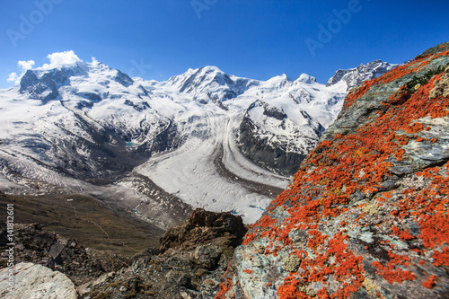 Europe, Italy, Monte Rosa group, Liskamm, Pollux, Castore, Dufour peak et the Lis glacier photo