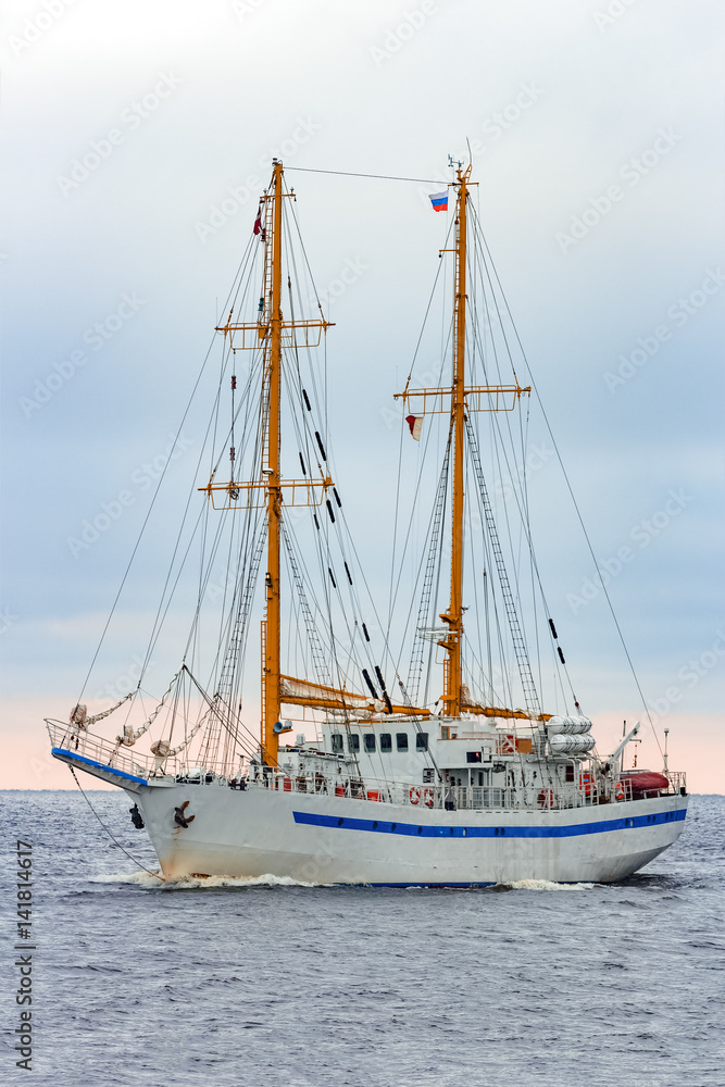 White sailing ship coming from Baltic sea, Europe White sailing ship coming from Baltic sea, Europe