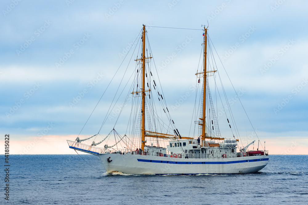 White sailing ship coming from Baltic sea, Europe White sailing ship coming from Baltic sea, Europe