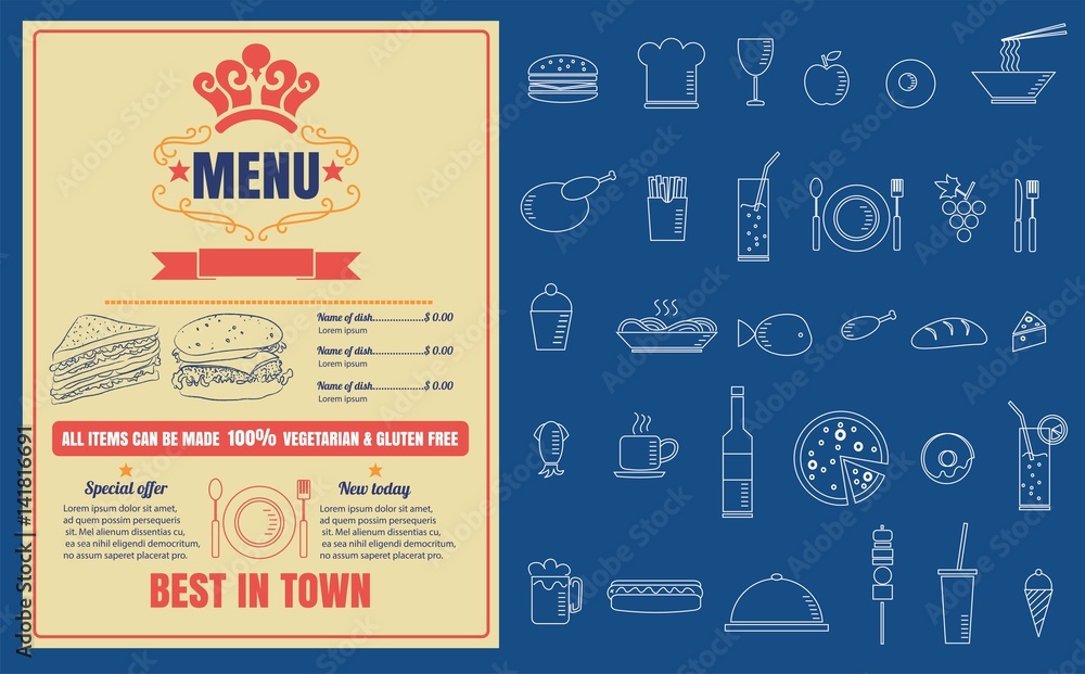 Naklejka premium Restaurant Fast Foods menu on chalkboard vector format eps10