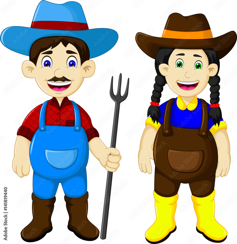 funny couple farmer cartoon holding rake funny couple farmer cartoon holding rake
