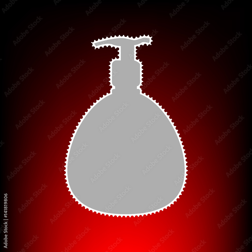 Gel, Foam Or Liquid Soap. Dispenser Pump Plastic Bottle silhouette. Postage stamp or old photo style on red-black gradient background. Gel, Foam Or Liquid Soap. Dispenser Pump Plastic Bottle silhouette. Postage stamp or old photo style on red-black gradient background.