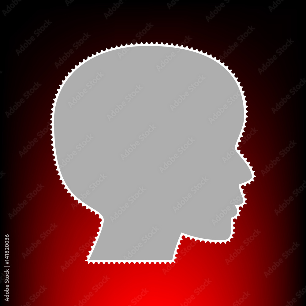 People head sign. Postage stamp or old photo style on red-black gradient background.