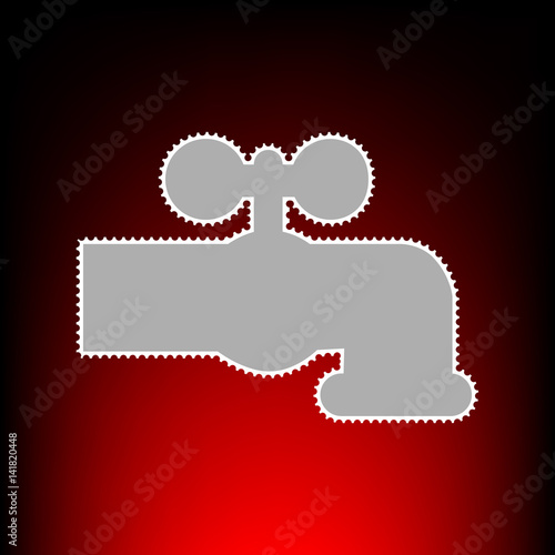 Water faucet sign illustration. Postage stamp or old photo style on red-black gradient background.