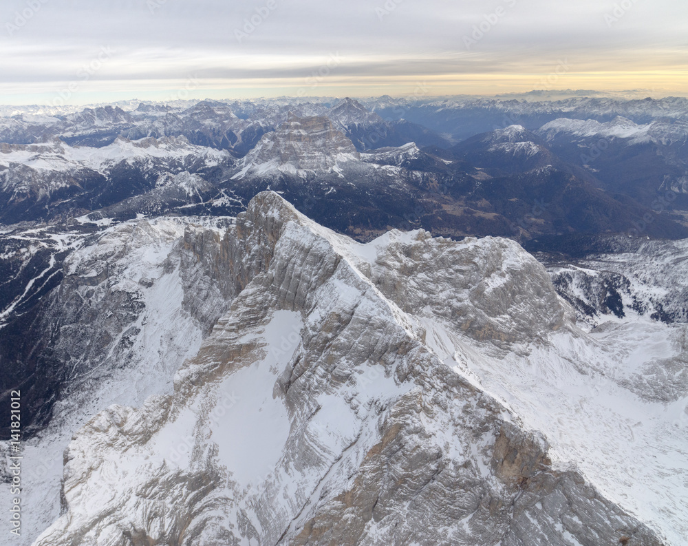 Aerial view of the rocky peaks of Monte Civetta Ampezzo Dolomites