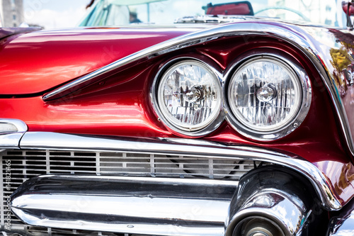 Concept of Cuba attractions. Headlight of old car in Havana, Cuba