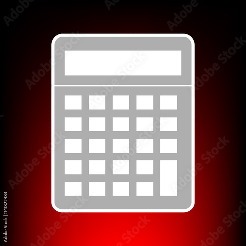 Calculator simple sign. Postage stamp or old photo style on red-black gradient background.
