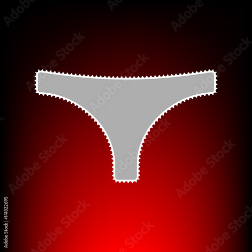 Womens panties sign. Postage stamp or old photo style on red-black gradient background.