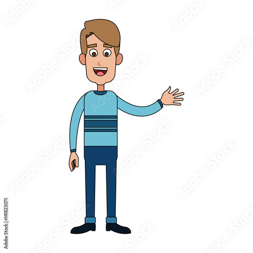 happy handsome blonde man waving hand cartoon icon image vector illustration design 