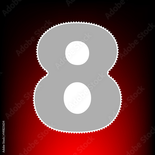 Number 8 sign design template element. Postage stamp or old photo style on red-black gradient background.