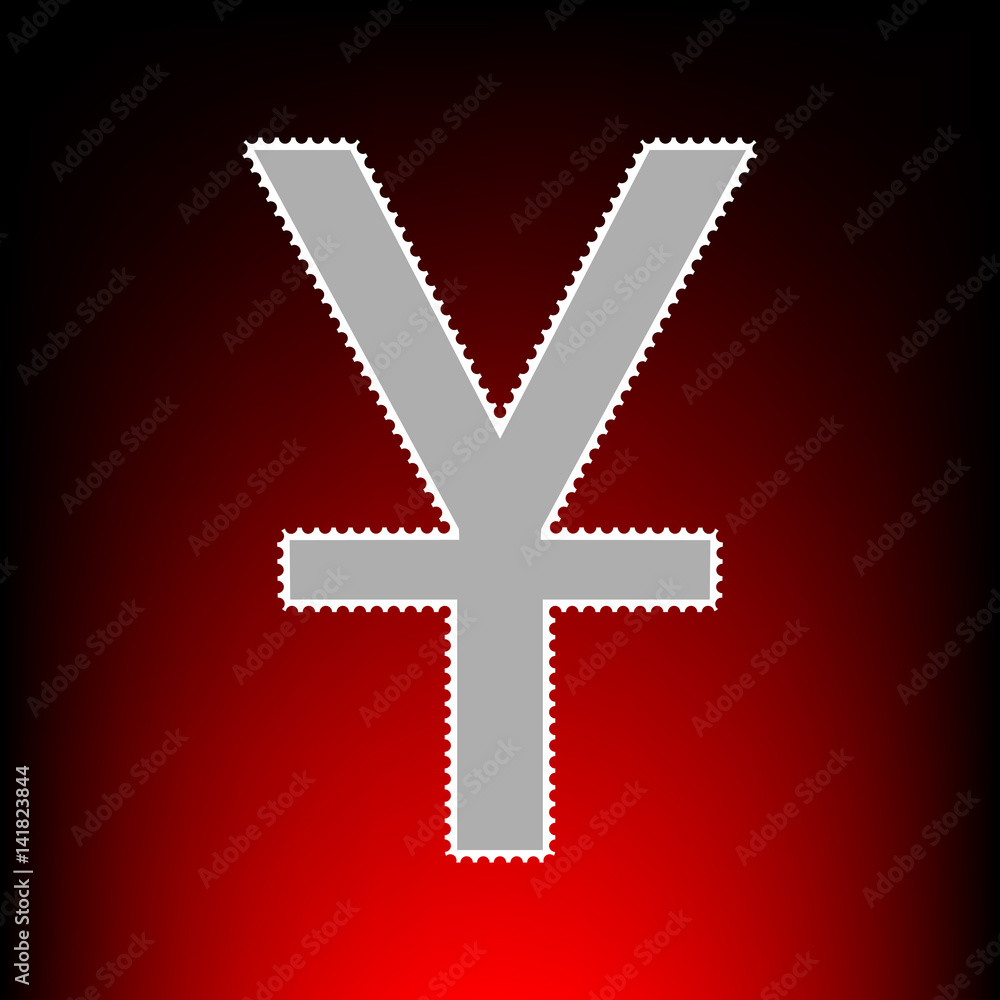 Obraz premium Chinese Yuan sign. Postage stamp or old photo style on red-black gradient background.