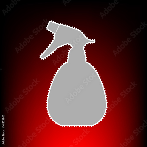 Spray bottle for cleaning sign. Postage stamp or old photo style on red-black gradient background.