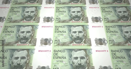 Banknotes of one thousand spanish pesetas of Spain, cash money, loop photo
