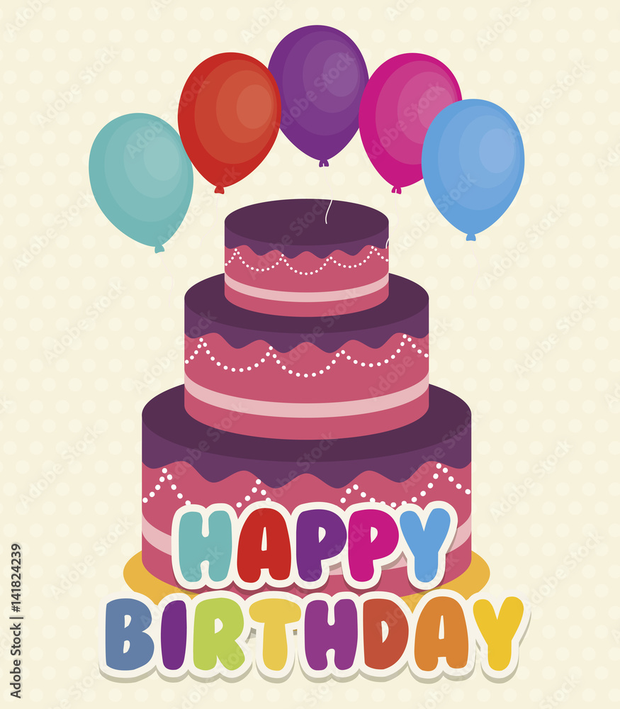 happy birthday card with cake and balloons icon. colorful design. vector illustration happy birthday card with cake and balloons icon. colorful design. vector illustration