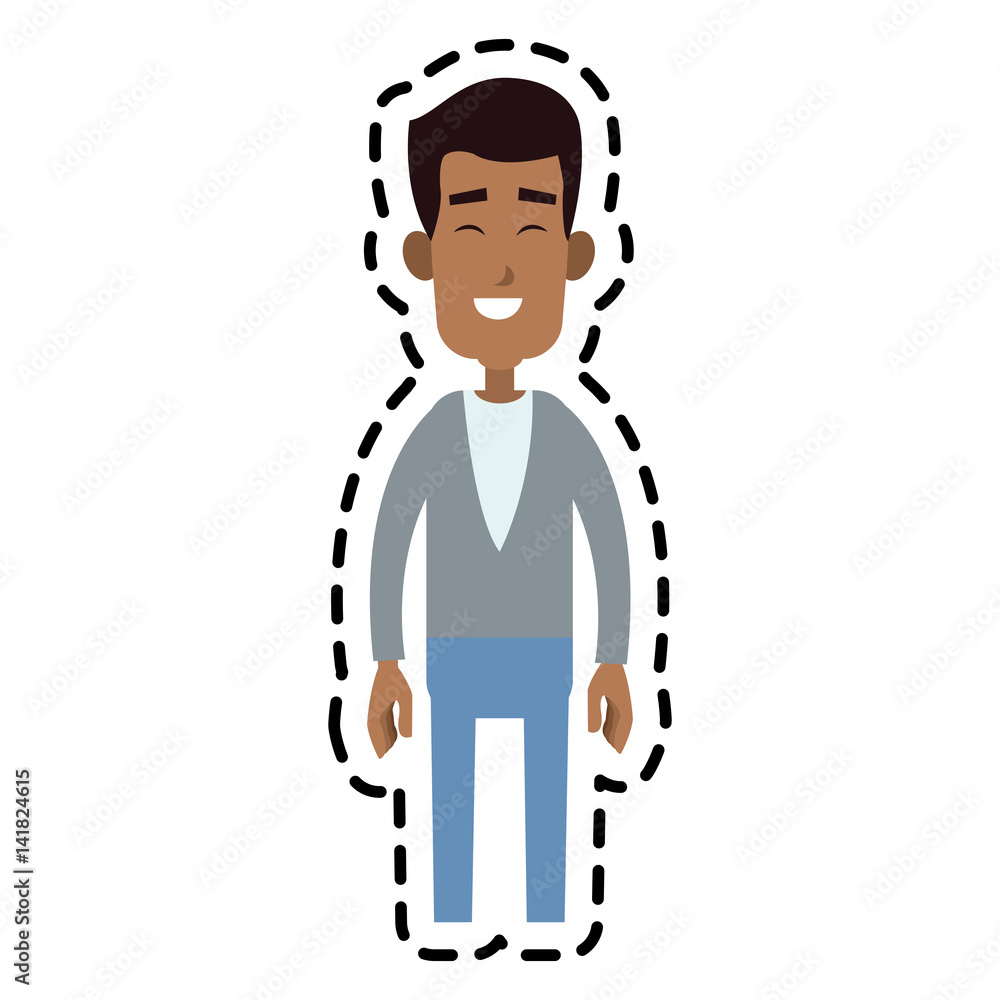 handsome happy dark skin man cartoon icon image vector illustration design 