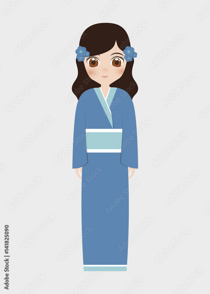 japanese girl wearing kimono cartoon icon over white background. colorful  design. vector illustration Stock Vector | Adobe Stock