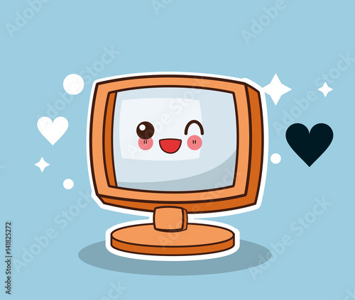 kawaii computer monitor image vector illustration eps 10