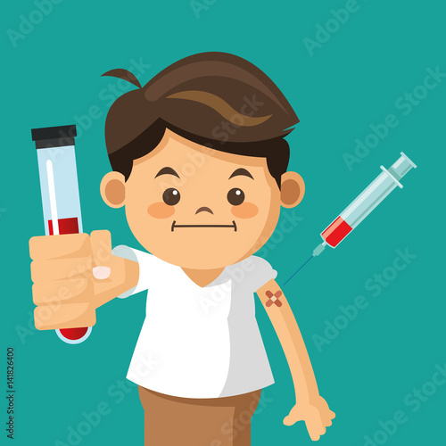 boy holding tube test with syringe vector illustration eps 10