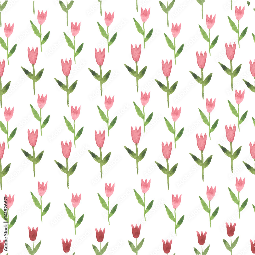 Hand drawn watercolor pink pastel tulips seamless pattern Hand drawn watercolor pink pastel tulips seamless pattern