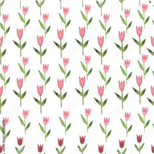 Hand drawn watercolor pink pastel tulips seamless pattern