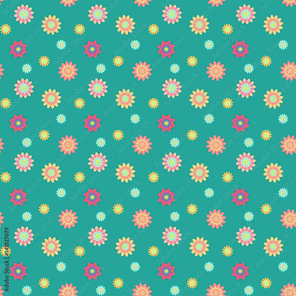 Abstract seamless pattern with colored flowers. Paper flowers background. Vector illustration.