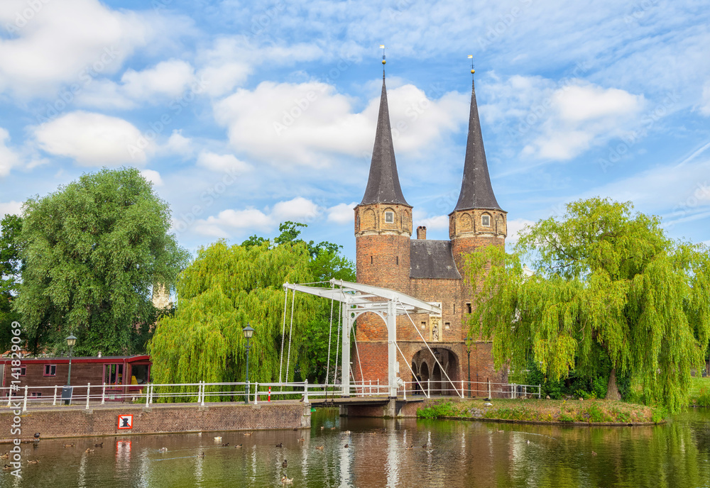 The Eastern Gate (Oostpoort) in Delft, an example of Brick Gothic northern European architecture, Netherlands