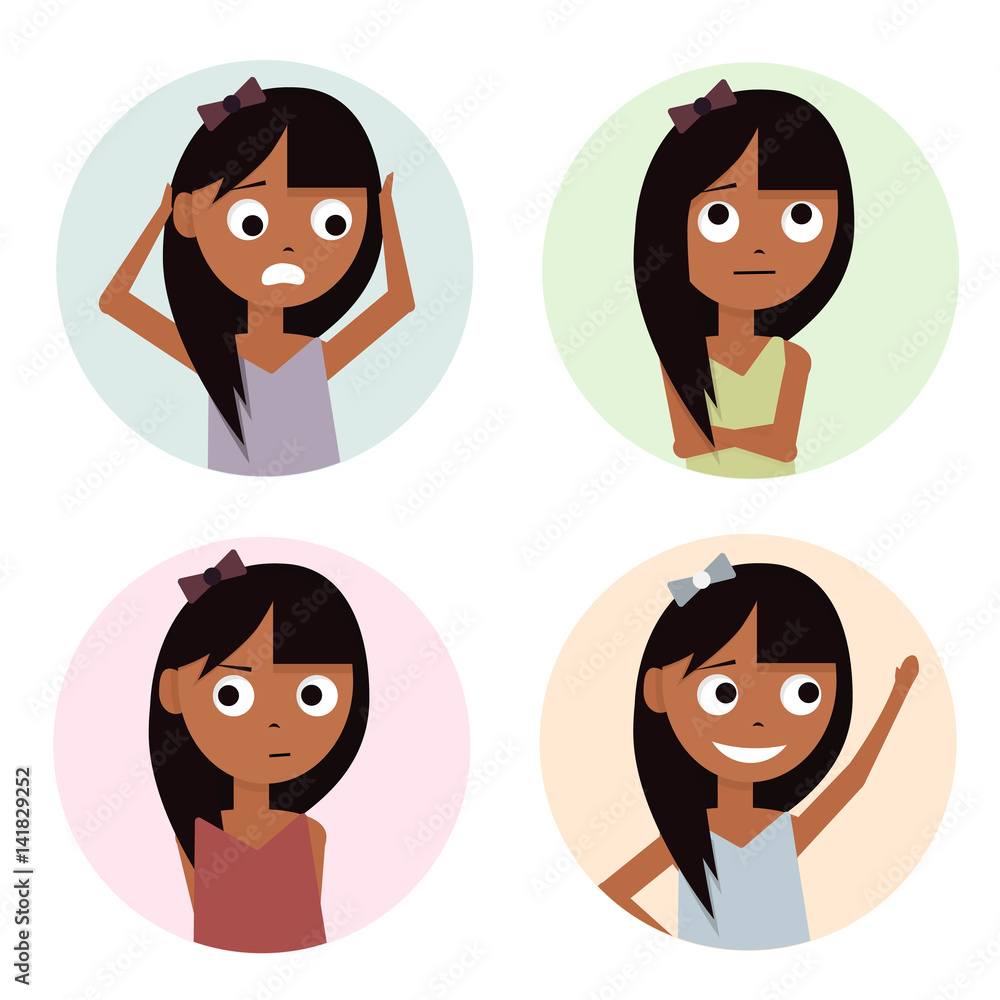 Girls set illustration isolated on white background. Kids characters cartoon. Girls set illustration isolated on white background. Kids characters cartoon.