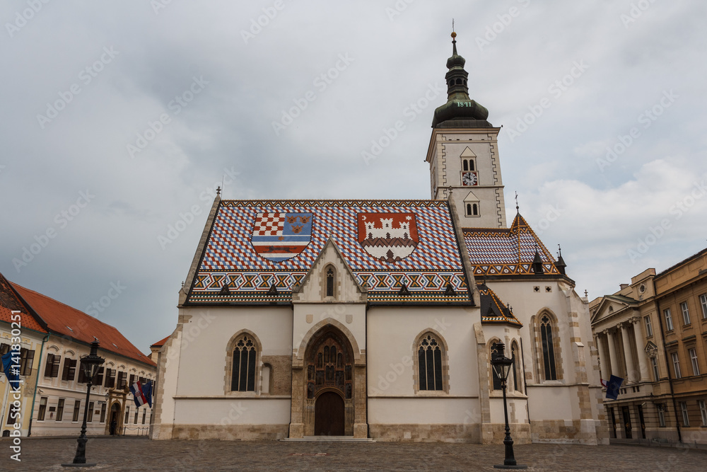 A view to Saint Mark church in the upper town of Zagreb, Croatia