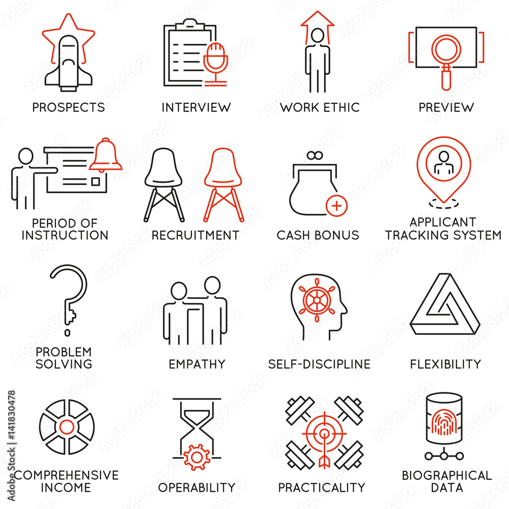 Vector set of 16 icons related to business management, strategy, career progress and business process. Mono line pictograms and infographics design elements - 52 Vector set of 16 icons related to business management, strategy, career progress and business process. Mono line pictograms and infographics design elements - 52