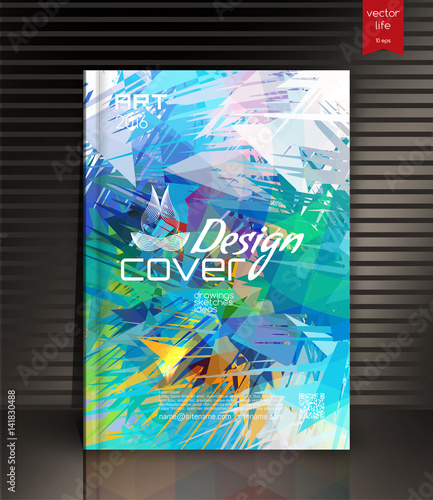 Cover design for Annual Report  Catalog or Magazine  Book or Brochure  Booklet or flyer. Layout template in A4 with triangular elements. Creative concept in bright colors. Vector Illustration