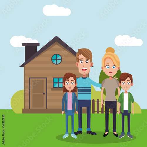 family near house residential vector illustration eps 10
