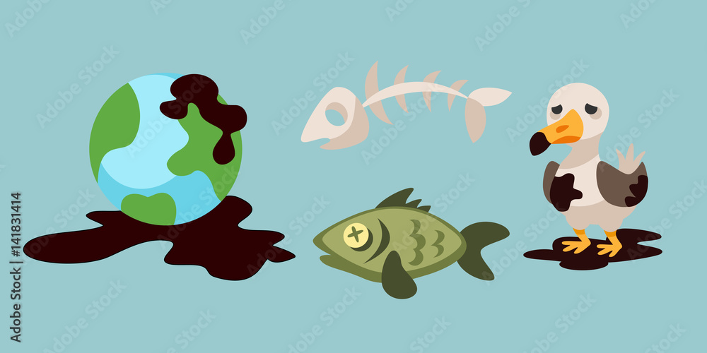 Ecological problems environmental oil pollution of water earth air deforestation destruction of animals mills factories forest protection vector illustration. Ecological problems environmental oil pollution of water earth air deforestation destruction of animals mills factories forest protection vector illustration.