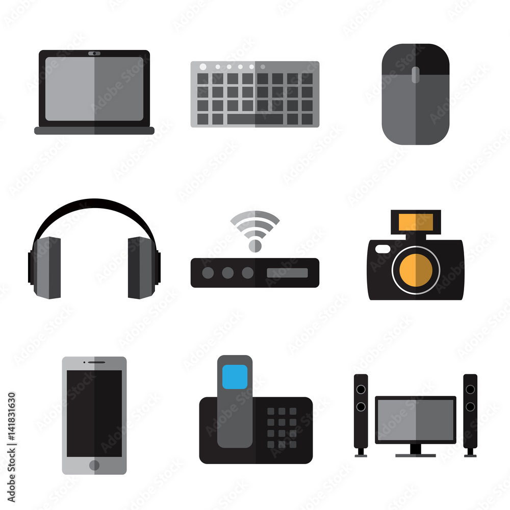 Set of simple devices flat icons on white background Set of simple devices flat icons on white background