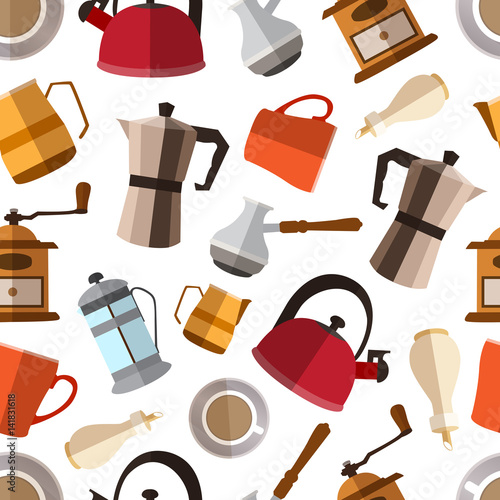 Seamless pattern background with  simple coffee flat icons