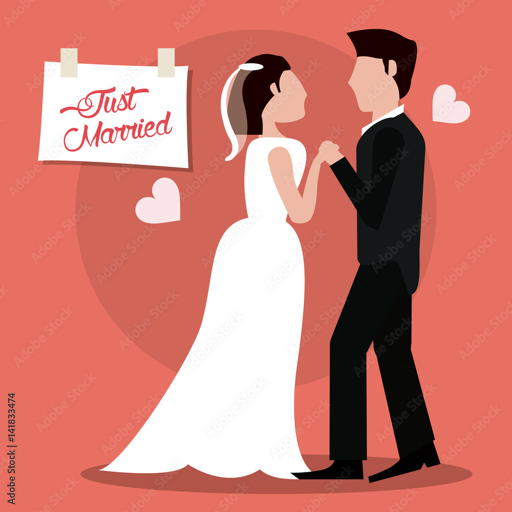 just married couple holding hands vector illustration eps 10