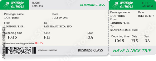 Vector template of boarding pass tickets. Concept of trip or travel