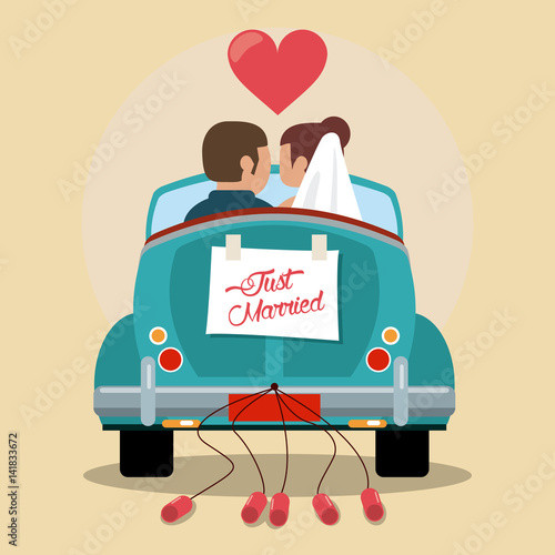 just married couple in love car vector illustration eps 10