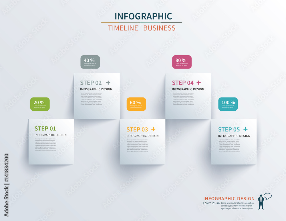 Business infographics template 5 steps with square. Can be used for workflow layout, diagram, number options, web design, presentations Business infographics template 5 steps with square. Can be used for workflow layout, diagram, number options, web design, presentations