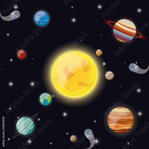solar system sun planet asteroid stars vector illustration eps 10