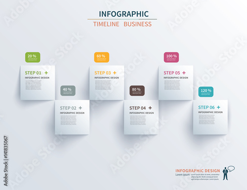 Business infographics template 6 steps with square. Can be used for workflow layout, diagram, number options,  web design, presentations